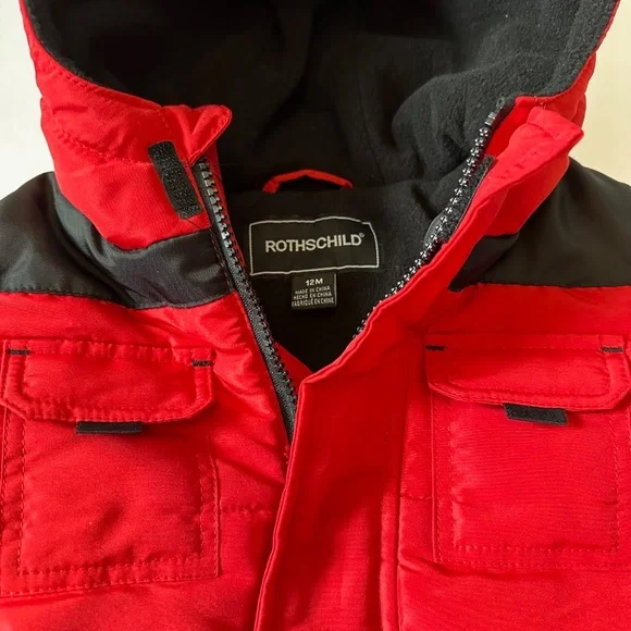 (New) Kids Winter / Raincoat Red & Black W/ Hoodie Rothschild For 12M with Hat